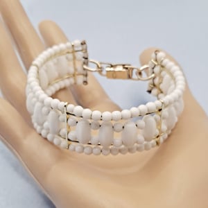 Vintage West Germany Classic White Milk Glass Beaded Bracelet - Timeless Mid Century Jewelry