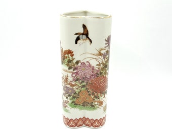 Vintage Heart Shaped Vase - Floral Garden Home Decor - Shibata Japan Porcelain Flowers & Birds Design - 20th Century Piece - 6&quot; Height