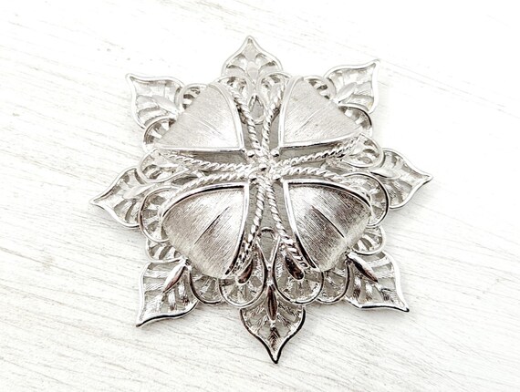Vintage Monet Silver Brooch: Openwork Passion Flower, Designer Jewelry