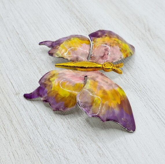 Vintage Colorful Butterfly Brooch - Large Purple,… - image 4