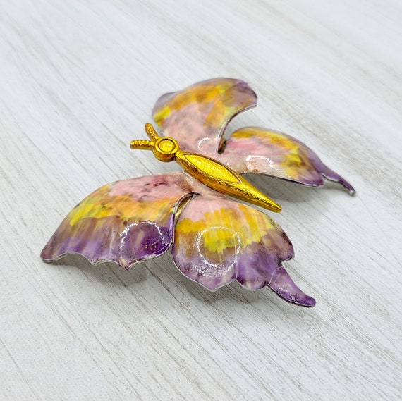 Vintage Colorful Butterfly Brooch - Large Purple,… - image 3