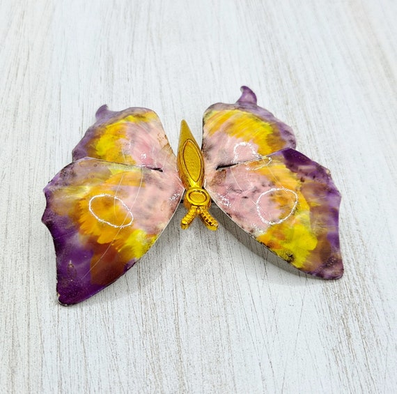 Vintage Colorful Butterfly Brooch - Large Purple,… - image 5