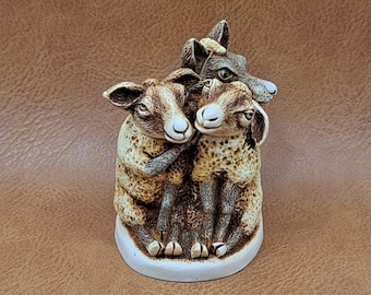 Vintage Figurine Treasure Box - Harmony Kingdom &quot;Mutton Chops&quot; A Wolf in Sheep&#39;s Clothing - 20th Century Hand Crafted Animal Theme Keepsake