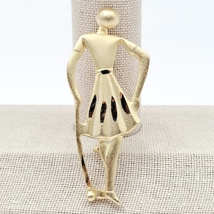 Vintage Lady Golfer Brooch, Elegant Goldtone Woman with Skirt & Golf Club Pin, Classic Mid Century Modern Figural Jewelry, Fun Sports Gift