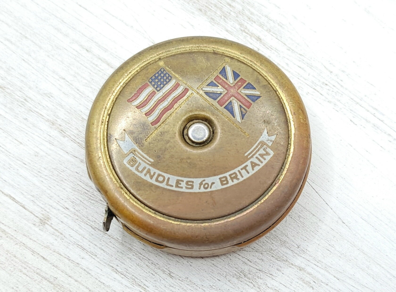 Vintage WWII Stanley Tape Measure - Bundles for Britain Collectible - 1940s World War II Retractable 48" Measuring Tool - Rare Memorabilia