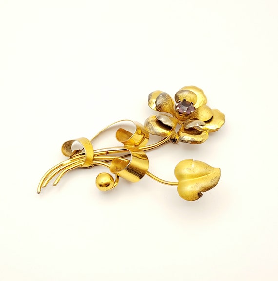 Vintage Gold Wash Sterling Silver Floral & Ribbon… - image 2