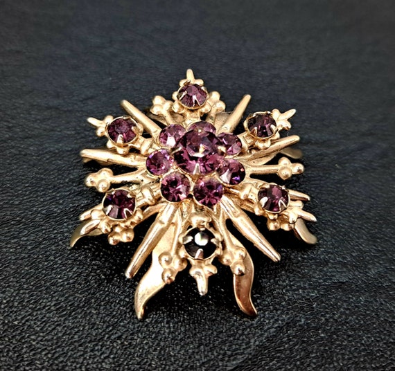 Vintage Victorian Style Purple Rhinestone Floral … - image 2