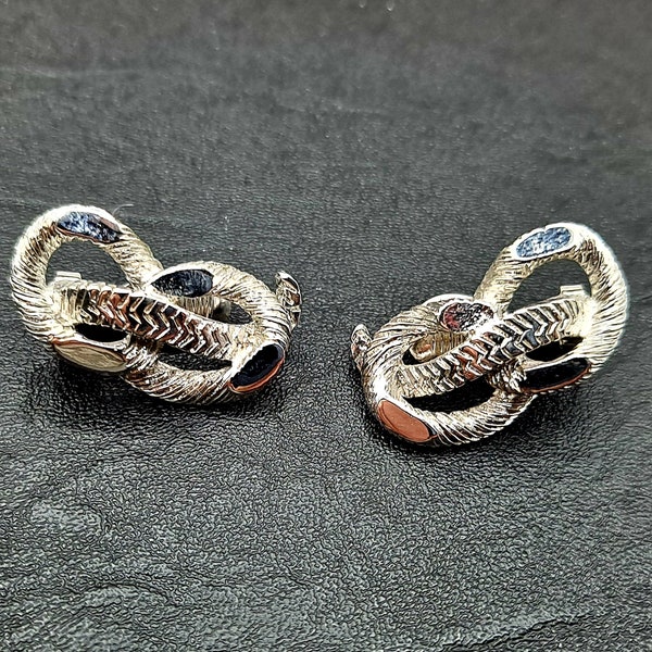 Vintage Monet Twisted Silvertone Snake Clip-on Earrings - Textured Snake Design - Serpent Earrings - Monet Vintage Jewelry - Mid Century