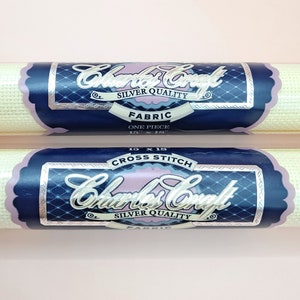 Vintage Cross Stitch Fabric - Charles Craft Silver Quality Aida Cotton Cloths - Two Tube Packs 18&quot; x 15&quot; - New Old Stock Sewing Supplies