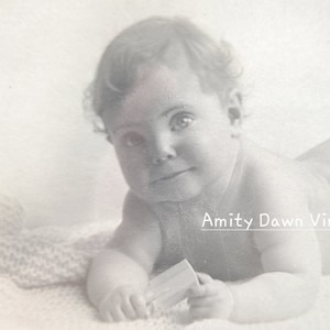 Real Antique Black & White Photo - Baby on Blanket Portrait in Hand Crafted Gold Oval Frame - Original Art Store Green Wax Stamp on Back