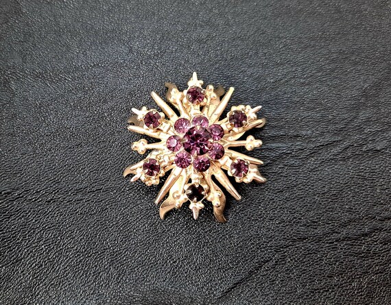 Vintage Victorian Style Purple Rhinestone Floral … - image 1