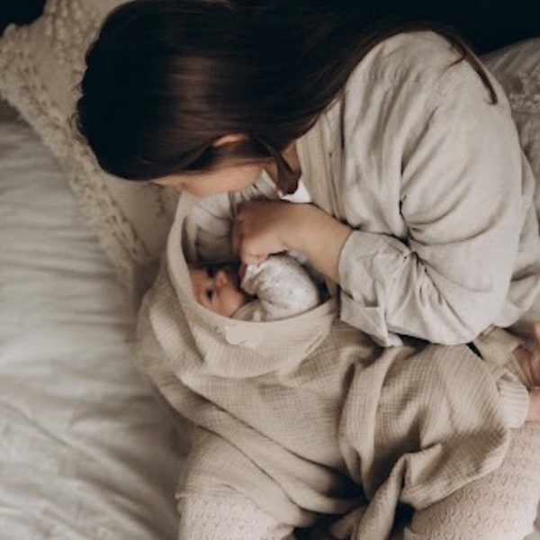 Couverture d'allaitement pour l'allaitement et l'expression du bébé | Mousseline double gaze de coton | Tablier d'allaitement châle fil respirant beige ivoire