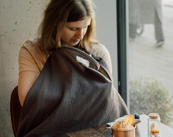 Ein tolles Geschenk zur Geburt, zur Taufe, zum Muttertag... Musselin Double Gauze Baumwolle | Atmungsaktiver Draht Aufbewahrungsbeutel Schürze Dusty Brown