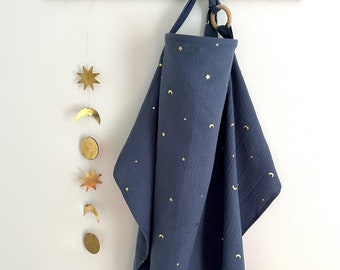 Nursing Cover for Baby Breastfeeding & Pumping | Muslin Double Gauze Cotton | Breast Feeding Apron Shawl Breathable Wire Gold Stars Moon