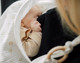 Ein tolles Geschenk zur Geburt, zur Taufe, zum Muttertag... Musselin Double Gauze Baumwolle | Stillschürze Schal Atmungsaktiv Draht Creme Gänseblümchen füttern