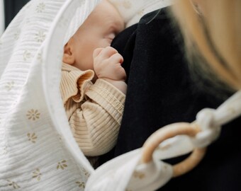 Ein tolles Geschenk zur Geburt, zur Taufe, zum Muttertag... Musselin Double Gauze Baumwolle | Stillschürze Schal Atmungsaktiv Draht Creme Gänseblümchen füttern