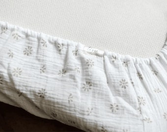 Drap-housse pour lit de bébé | Bande élastique en mousseline de coton oeko-tex | Spanbettlaken Babybett | Linge de lit pour chambre d'enfant Marguerite | Neutre Garçon Fille