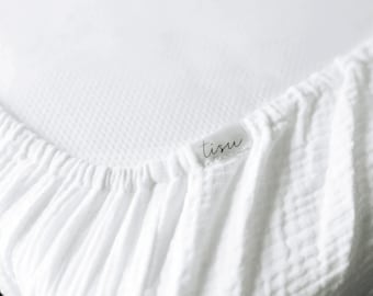 Crib Sheet Fitted Baby | Muslin Cotton oeko-tex Elastic Band | Spanbettlaken Babybett | Nursery Bedding white beige | Neutral Boy Girl
