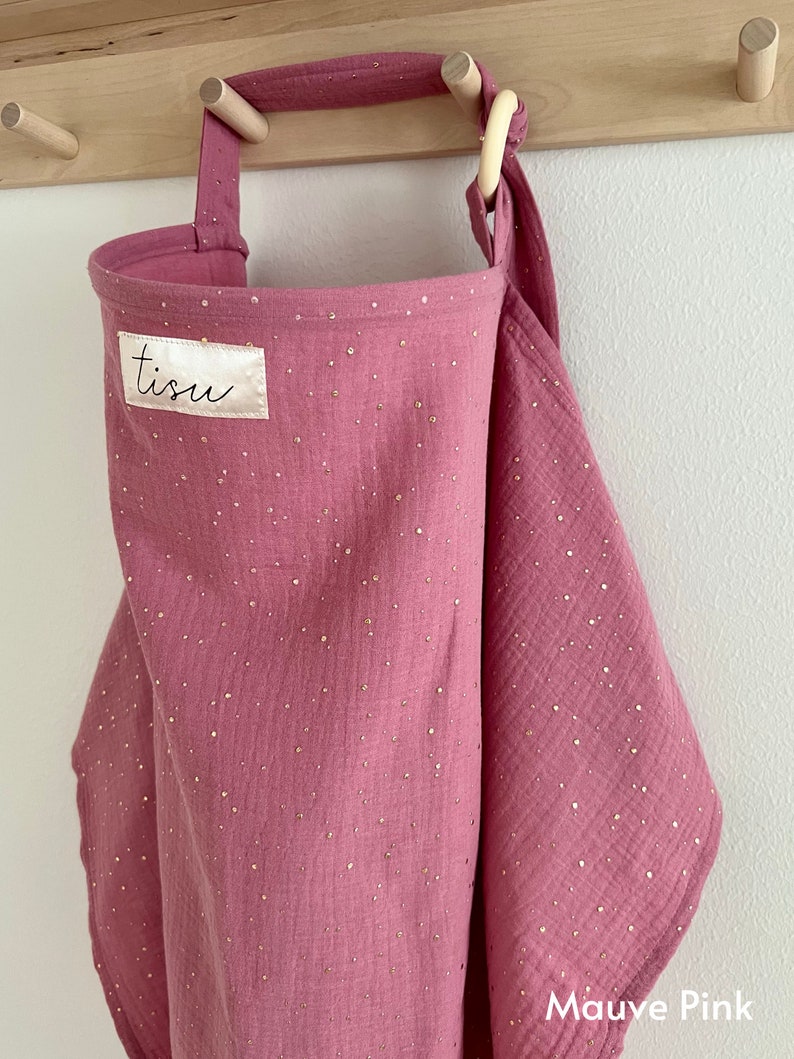 Nursing Cover for Baby Breastfeeding & Pumping Muslin Double Gauze Cotton Breast Feeding Apron Shawl Breathable Wire Golden dot Mauve Pink