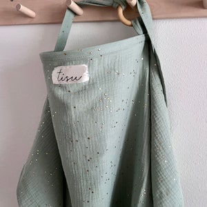 Nursing Cover for Baby Breastfeeding & Pumping Muslin Double Gauze Cotton Breast Feeding Apron Shawl Breathable Wire Golden dot Mint Green