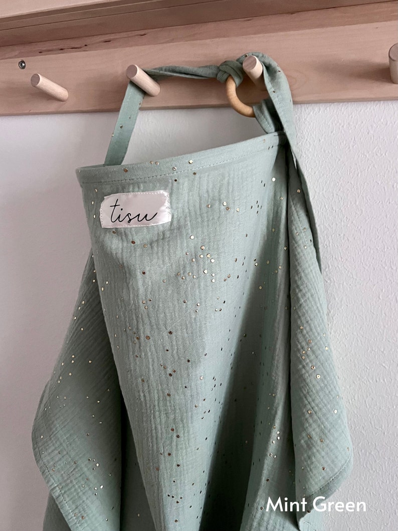 Nursing Cover for Baby Breastfeeding & Pumping Muslin Double Gauze Cotton Breast Feeding Apron Shawl Breathable Wire Golden dot Mint Green
