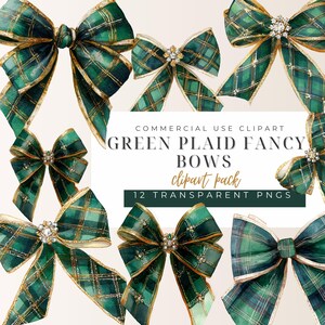 Green Plaid Fancy Bows, Watercolor Clipart, Fancy, Invite, Chateaucore, Christmas Decor,  Christmas Wedding, PNG, Digital Download