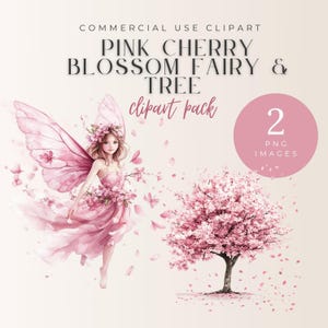 Pink Cherry Blossom Fairy and Tree Watercolor Clipart, Nursery Decor, Baby Shower, Invitation, Spring Flowers, PNG File, Instant Download,