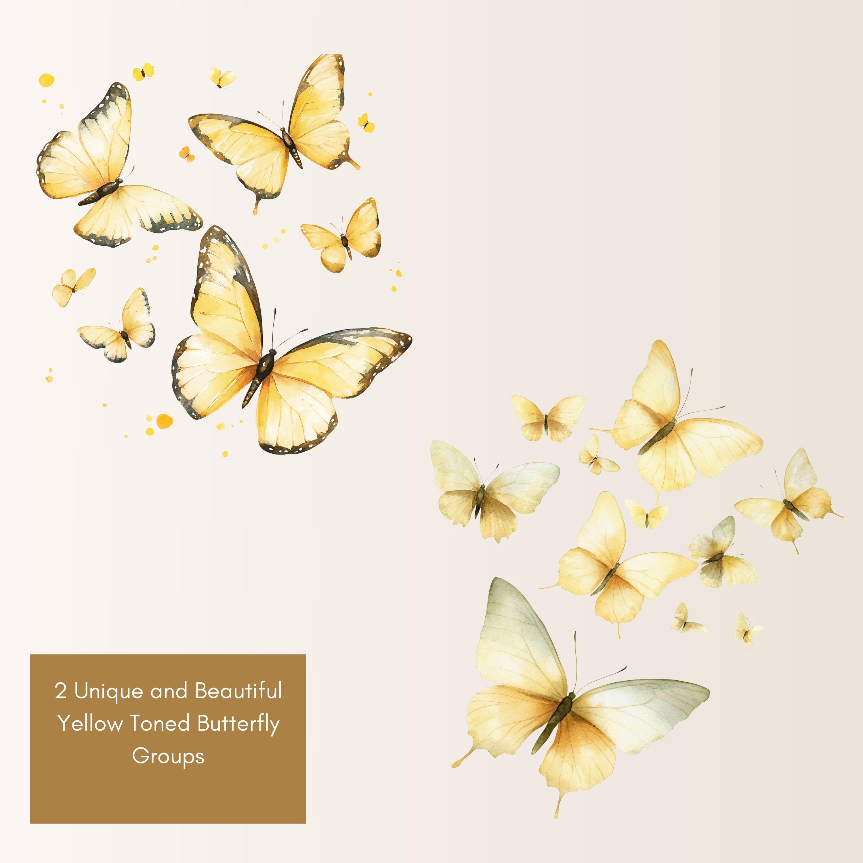 Yellow Butterflies Watercolor Clipart Pack, Nursery Decor, Transparent ...
