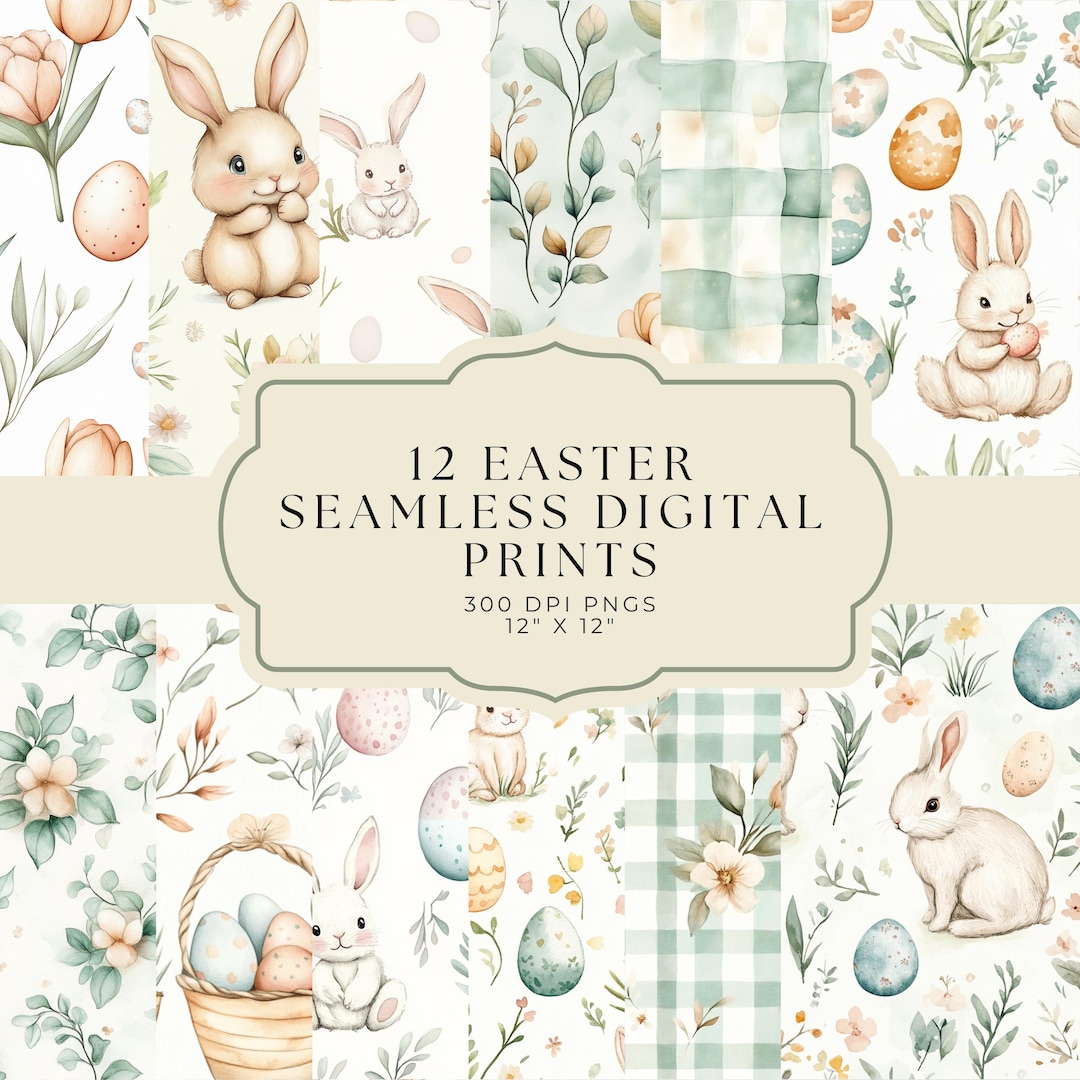 12 Easter Seamless Digital Paper Patterns, Spring Pattern, Easter Bunny ...