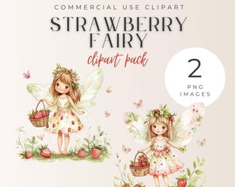 Strawberry Fairy Watercolor Clipart, Summer Fairy, Strawberry, Fairy Art, Decor, Nursery Art, Birthday Decor, PNG, Commercial use
