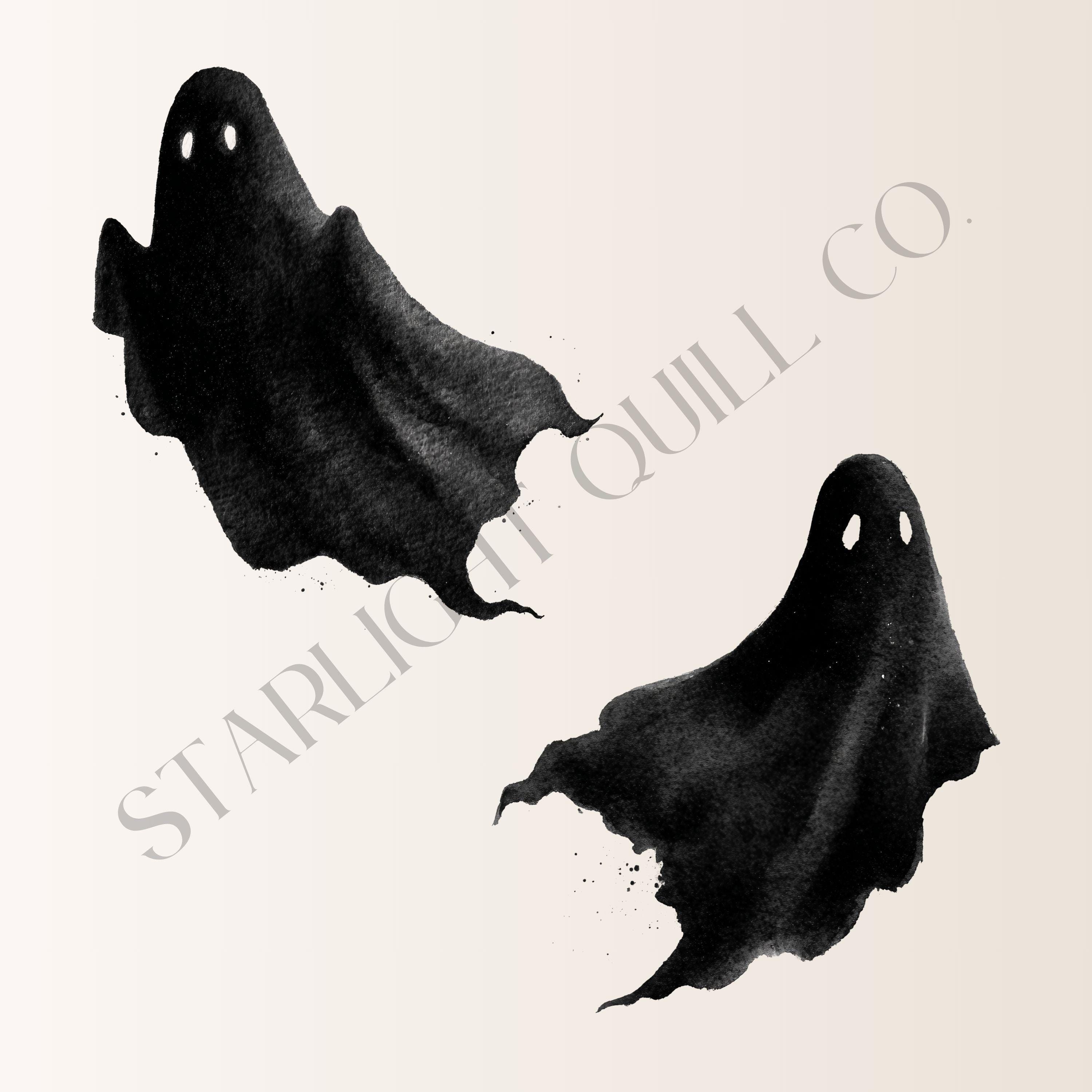 Shadow Ghost Sticker Black Shadow Ghost Silhouettes Watercolor Clipart, Halloween Decor ...