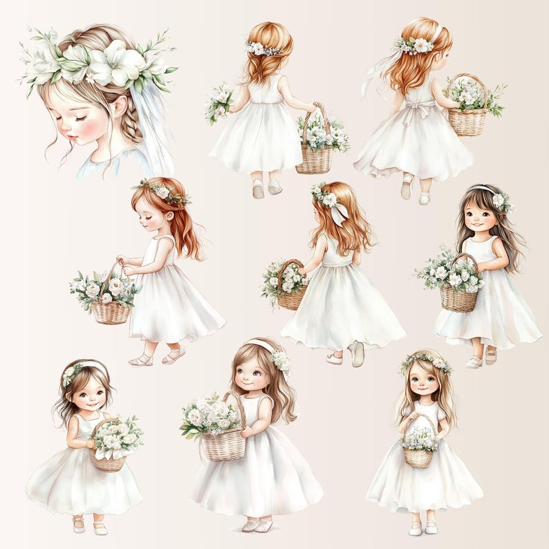 Wedding Day Flower Girl Watercolor Clipart Pack, Wedding Flowers ...