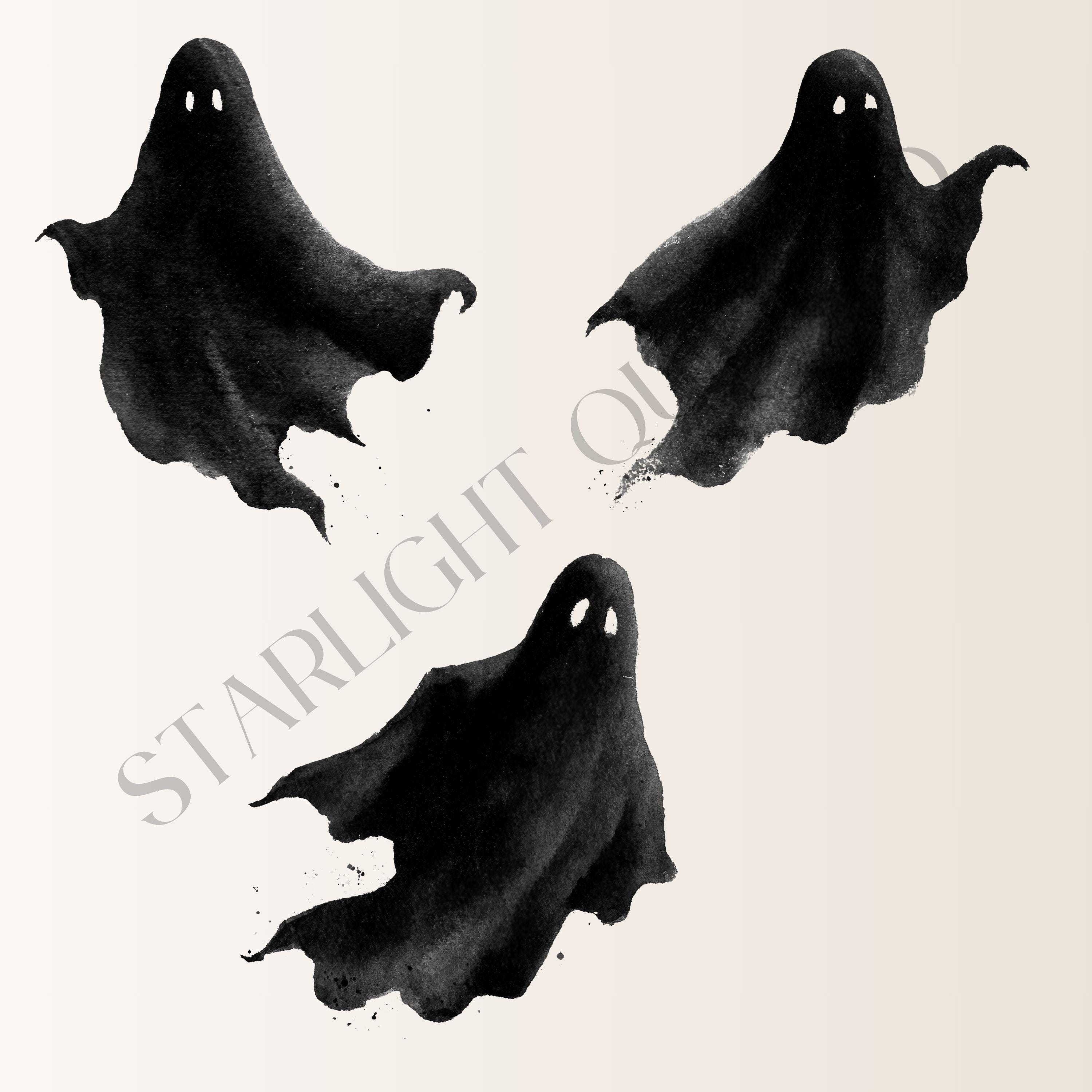 Shadow Ghost Sticker Black Shadow Ghost Silhouettes Watercolor Clipart, Halloween Decor ...