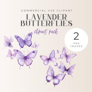 Papillons lavande, pack de cliparts aquarelle, fête d'anniversaire, fond transparent, douche, invitation, fichier PNG, téléchargement immédiat,