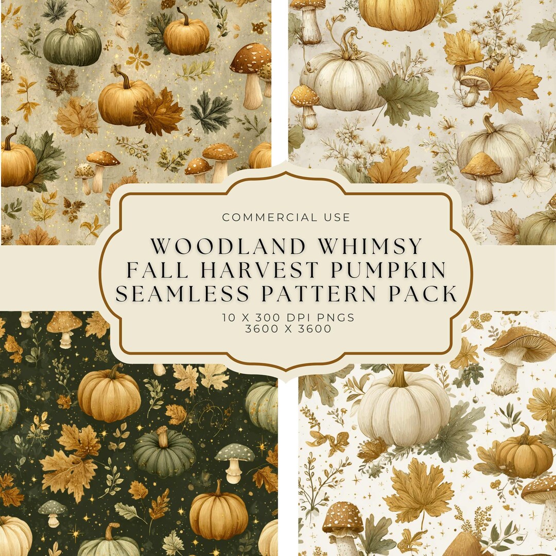 Woodland Whimsy Fall Harvest Pumpkin Pattern Pack, Watercolor ...