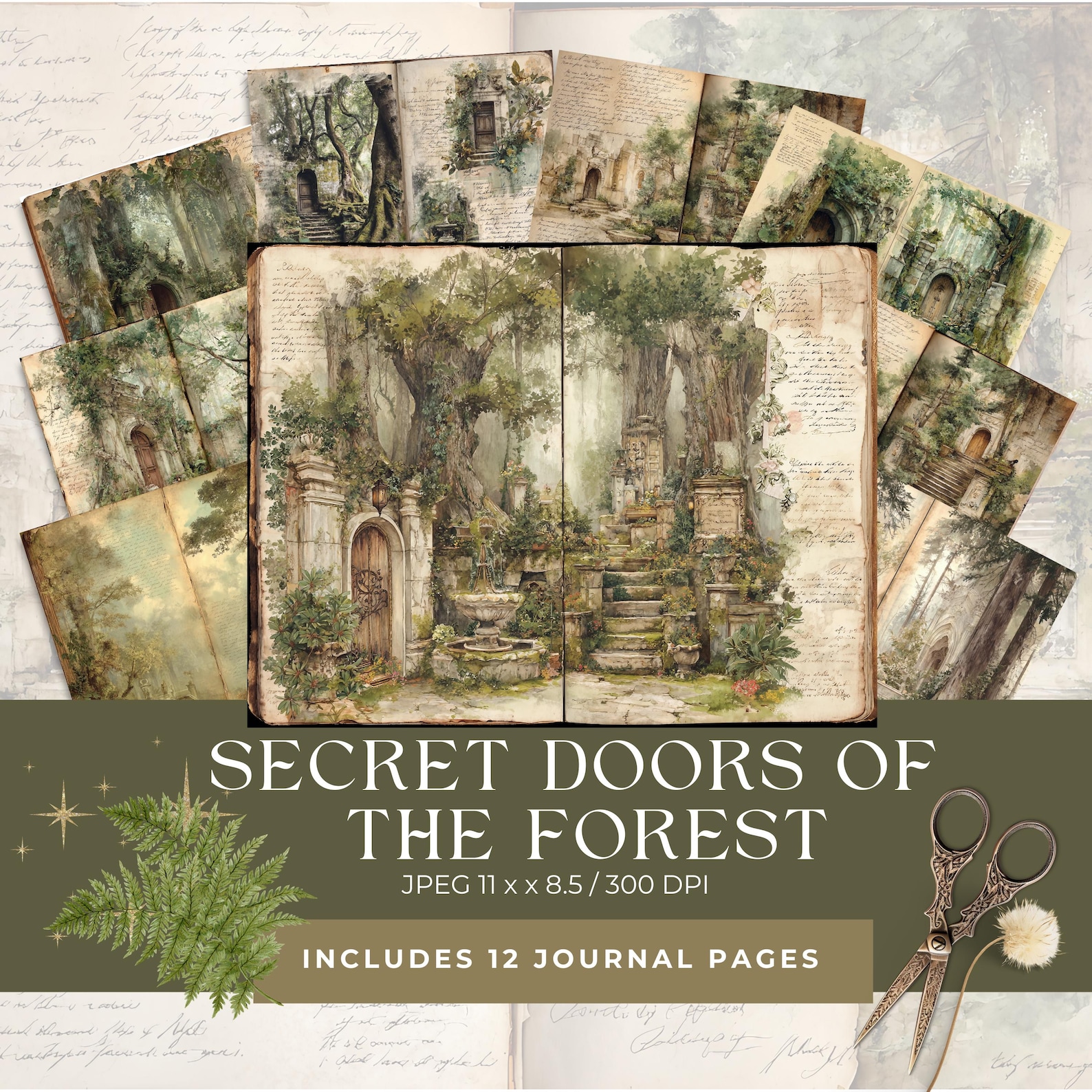 Secrets Doors of the Forest Junk Journal Pages, Scrapbook Paper ...