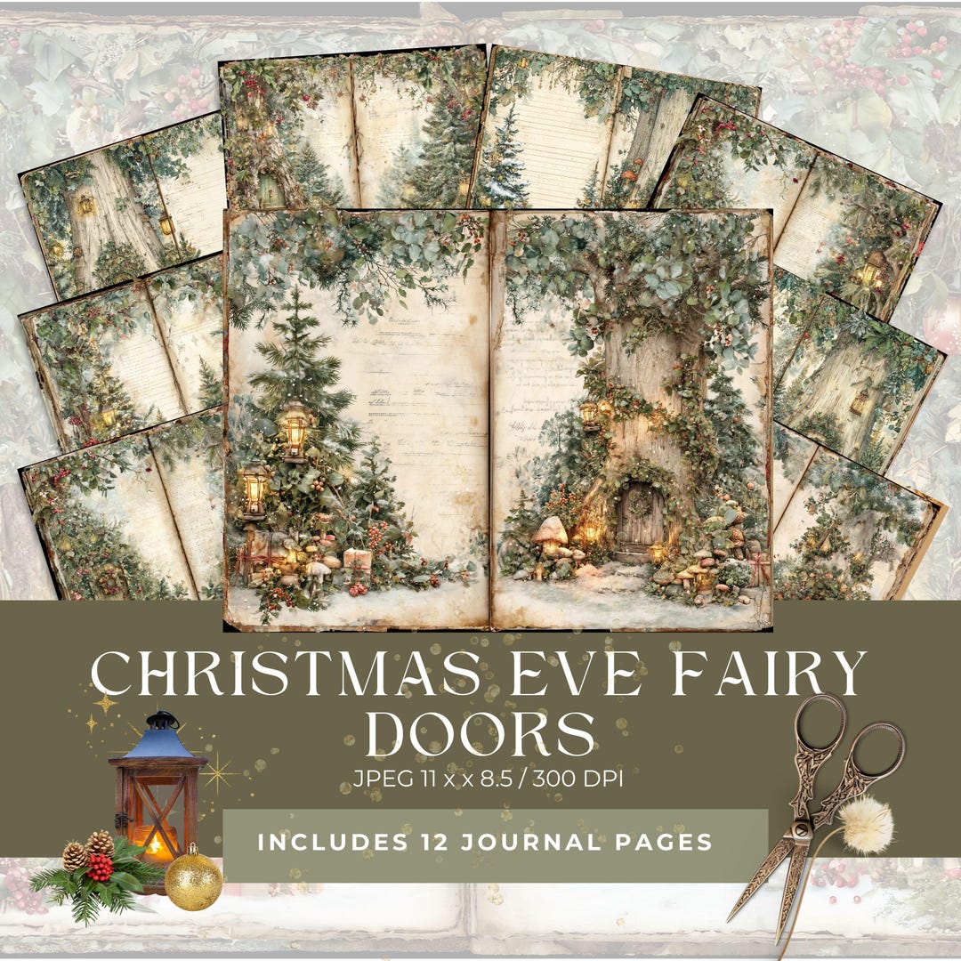 Christmas Eve Fairy Doors Journal Junk Journal Pages, Scrapbook Paper ...