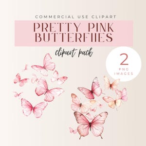 Lindas borboletas rosa, pacote de clipart em aquarela, festa de aniversário, fundo transparente, chá de bebê, convite, arquivo PNG, download instantâneo,