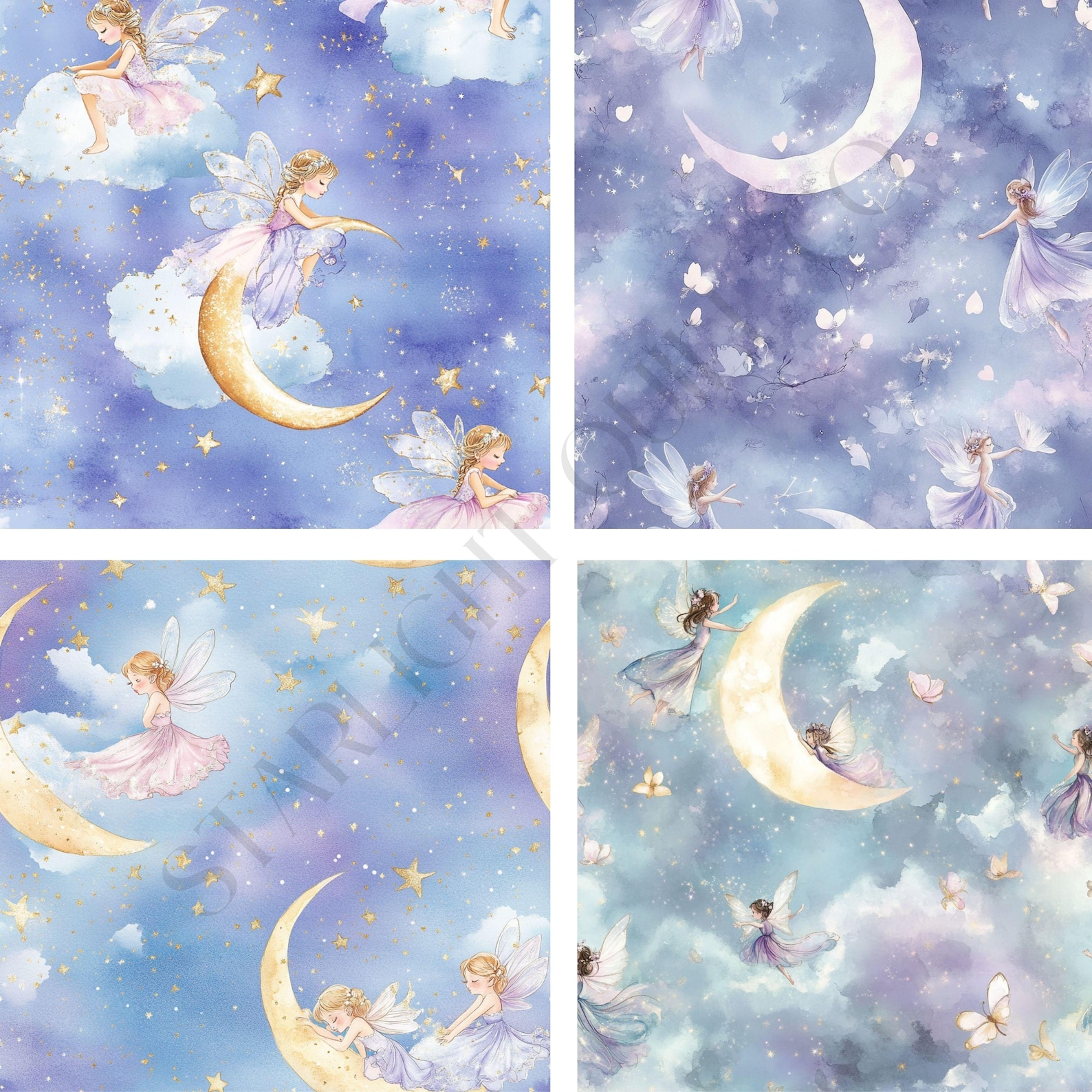 Enchanted Fairy Seamless Digital Paper, Pastel, Moon and Stars, Digital ...