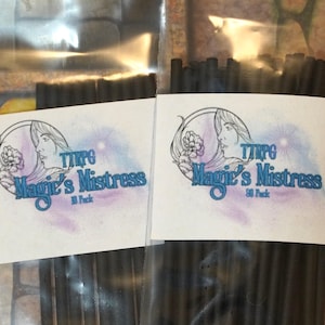 May include: Two packages of black incense sticks with a white label that reads "The Magic's Mistress 30 Pack".