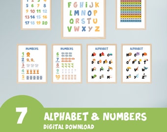 Alphabet Numbers Poster Set, Educational Wall Art (Digital Download)