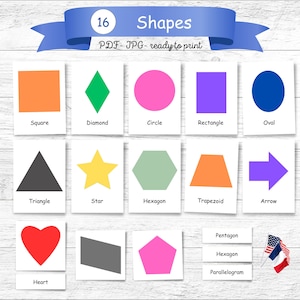 SHAPES Montessori cards, Editable cards, Montessori printable, flash cards, learning material, Home schooling, Nomenclature Flashcards