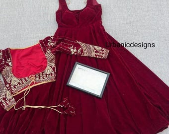 Velvet Anarkali Salwar Kameez Suit, Sleeveless Partywear Dress