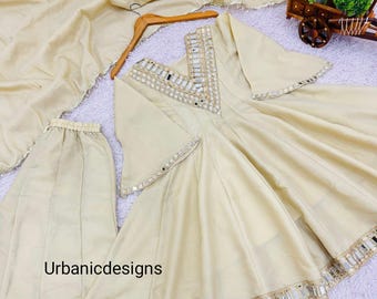 Echte Spiegel Arbeit Silk Sharara Palazzo Set, pakistanische Hochzeitskleidung, Ed Salwar Kameez