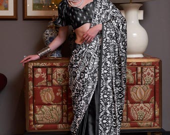 Party Wear Saree - Designer Wedding Wear Saree, Women Saree, Indian Saree, Ready To Wear Saree, Festive Wear Saree, Black Designer Saree
