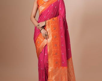 Women's Silk Saree - Pink Designer Saree With Blouse Piece, Ready to Wear Saree, Women Ethnic Sarees, Wedding Wear Saree,