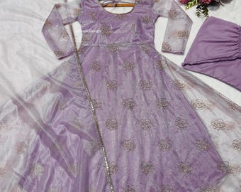 Embroidered Anarkali Gown, Indian Party Wear, Full Sleeve Organza Anarkali set