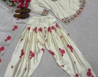 Embroidered Satin Farshi Salwar Kameez Suit, Pakistani Dress
