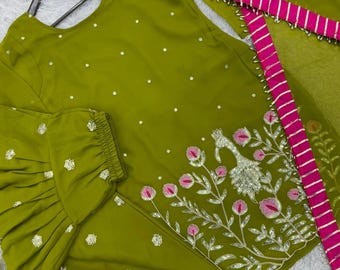 Green Georgette Patiala Suit: Embroidered Punjabi Wedding Outfit