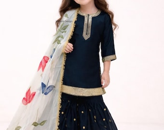 Girls Cotton Kurta Sharara Set, Indian Ethnic wear for girls, Pakistani Girl Clothes